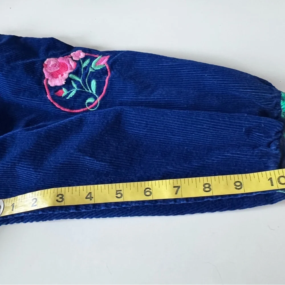 Vintage 80s 90s Blue Corduroy Floral Collar Jumper Romper Outfit Toddler 2T